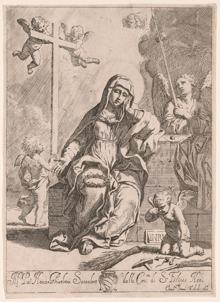 Smertensmadonna med symboler på lidelseshistorien af Elisabetta Sirani