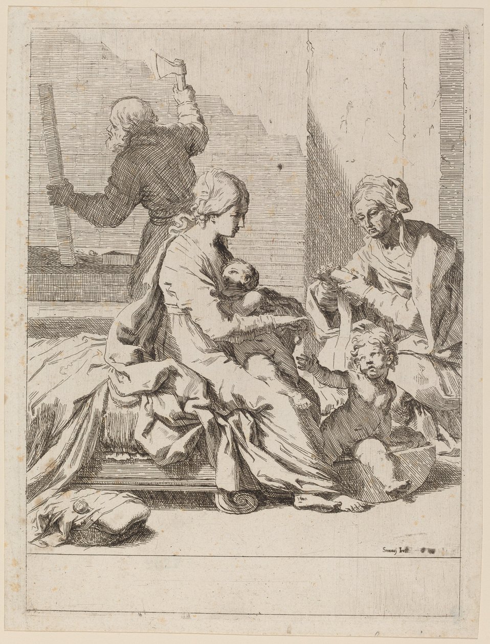 Den hellige familie med Saint Elizabeth og Saint John the Baptist af Elisabetta Sirani