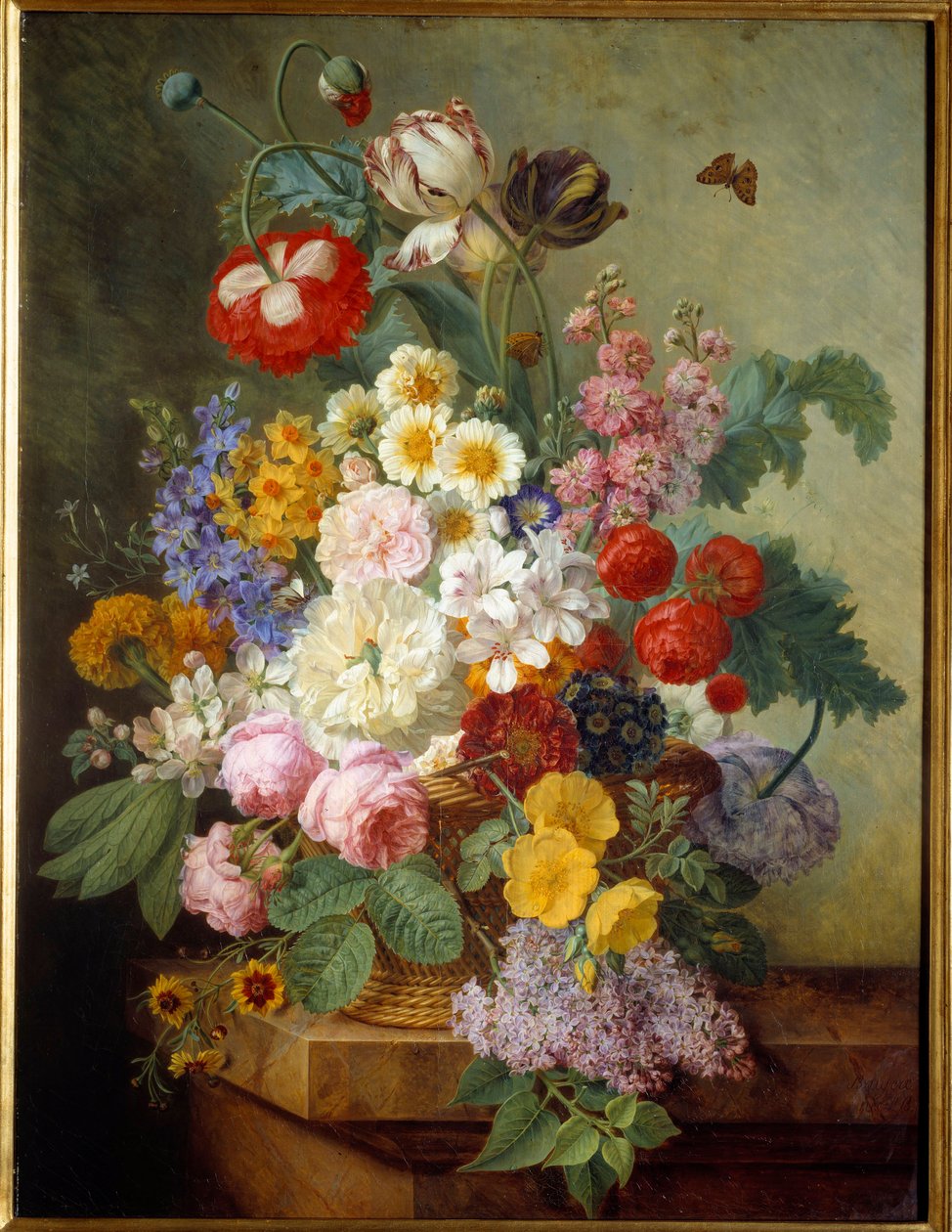 Blomster i et Rocaille-maleri af Elise Bruyere (1776-1842) 1836 Søn. 0,84x0,64 m Rouen, musee des Beaux Arts - Blomster i en klippe. Maleri af Elise Bruyere (1776-1842) af Elise Bruyere
