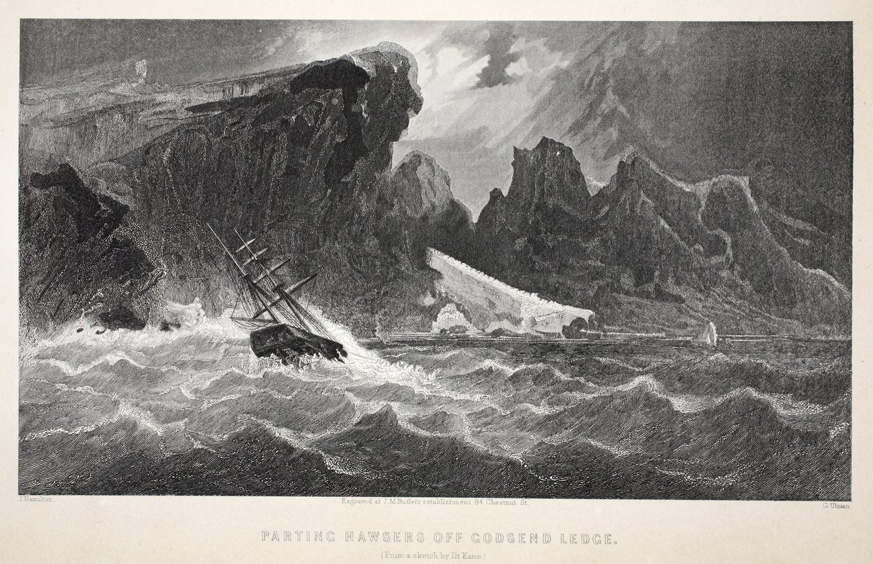 Parting Hawsers off Godsend Ledge, illustration fra The second Grinnell Expedition in Search of Sir John Franklin...