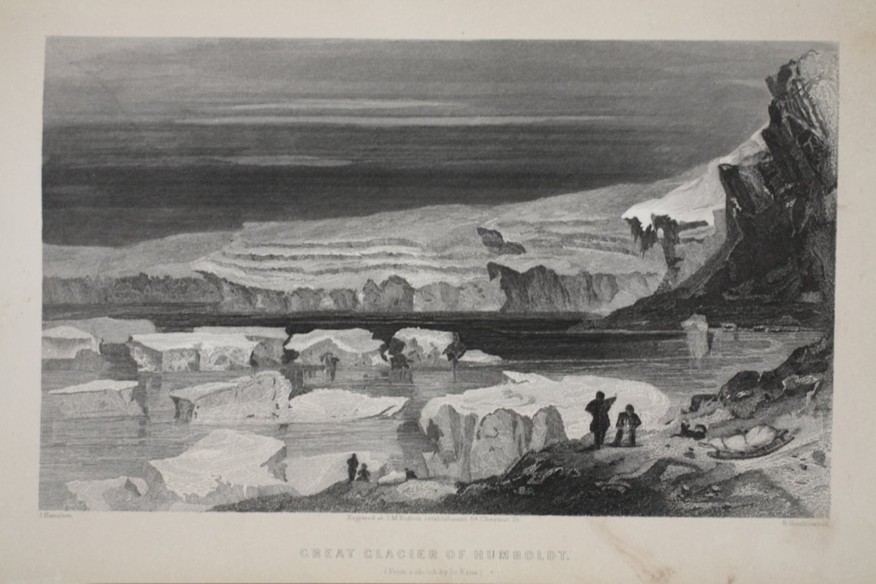 Den store gletsjer i Humboldt, illustration fra "The second Grinnell Expedition in Search of Sir John Franklin", 1856 af Elisha Kane