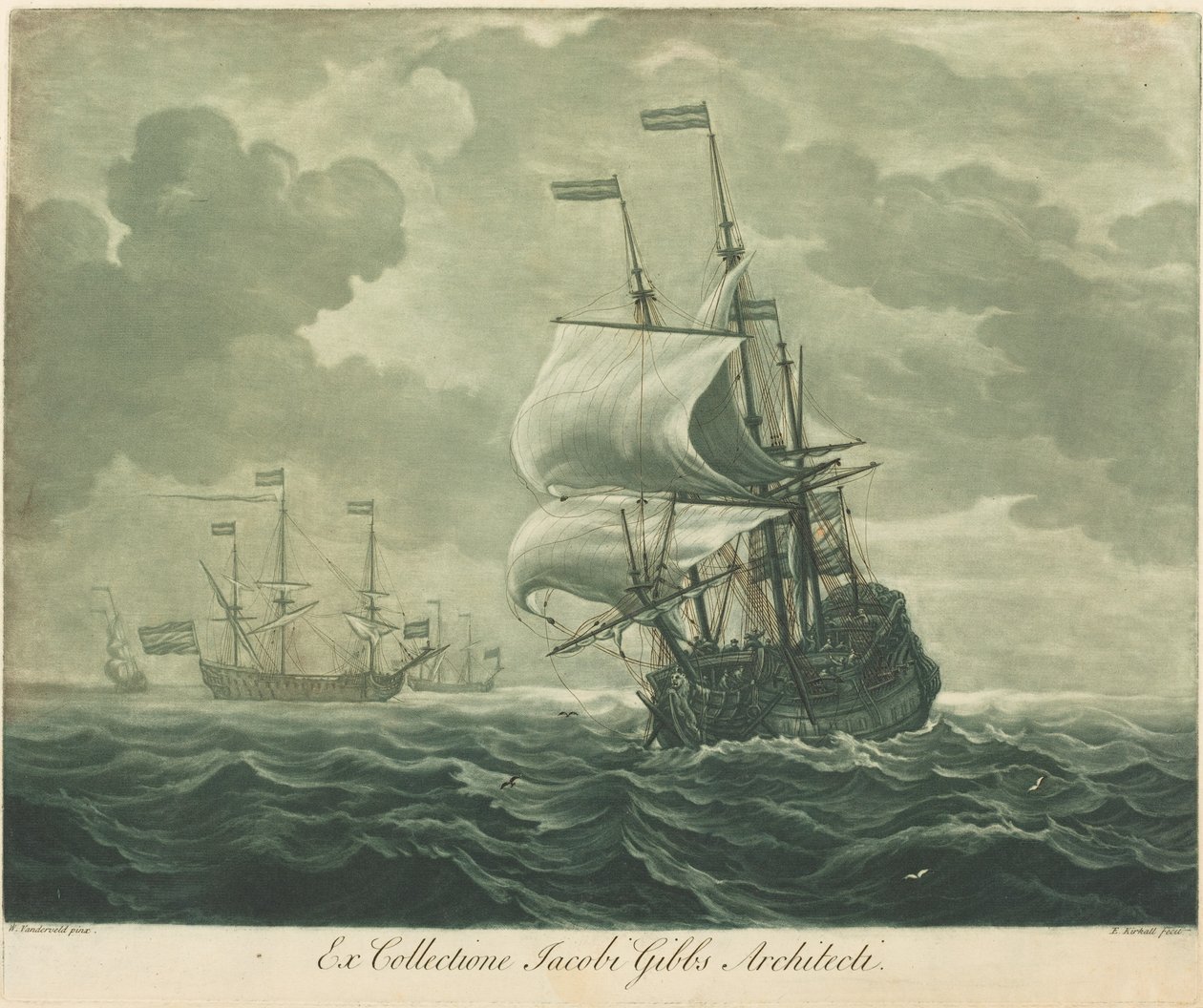 Forsendelsesscene fra samlingen af Jacob Gibbs af Elisha Kirkall after Willem van de Velde the Elder