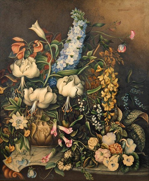 Blomster i en vase på et konsolbord med marmorplade af Eliza F. Daniel