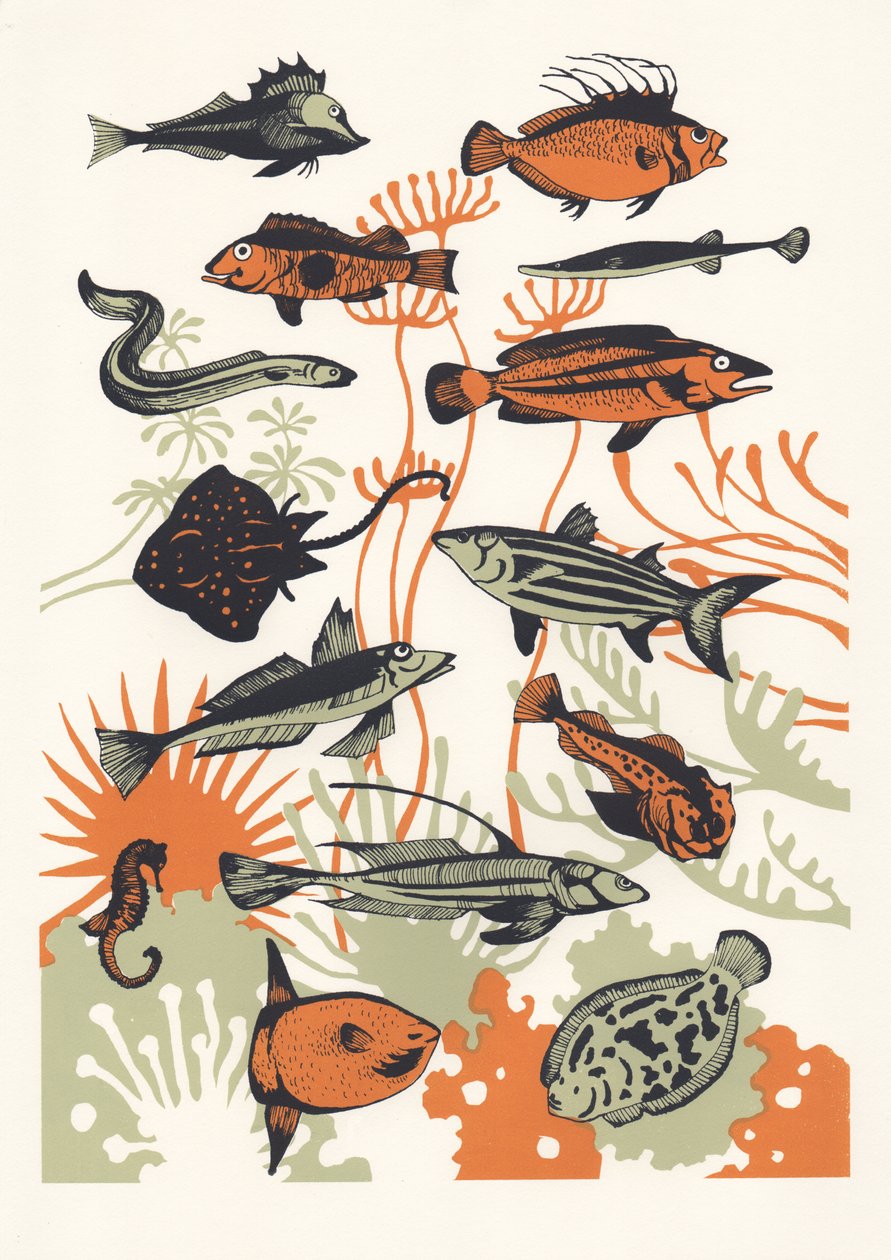 Orange tangfisk, 2015 (serigrafi) af Eliza Southwood