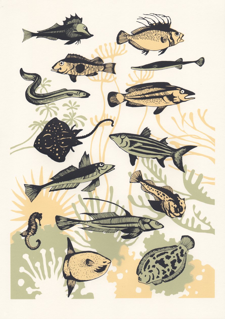 Peach Seaweed Fish, 2015 (screenprint) af Eliza Southwood