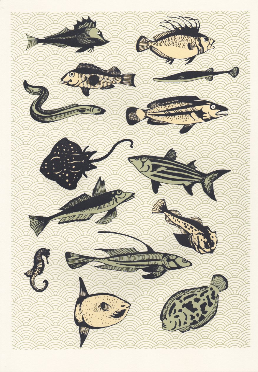 Yellow Japanese Fish, 2016 (screenprint) af Eliza Southwood