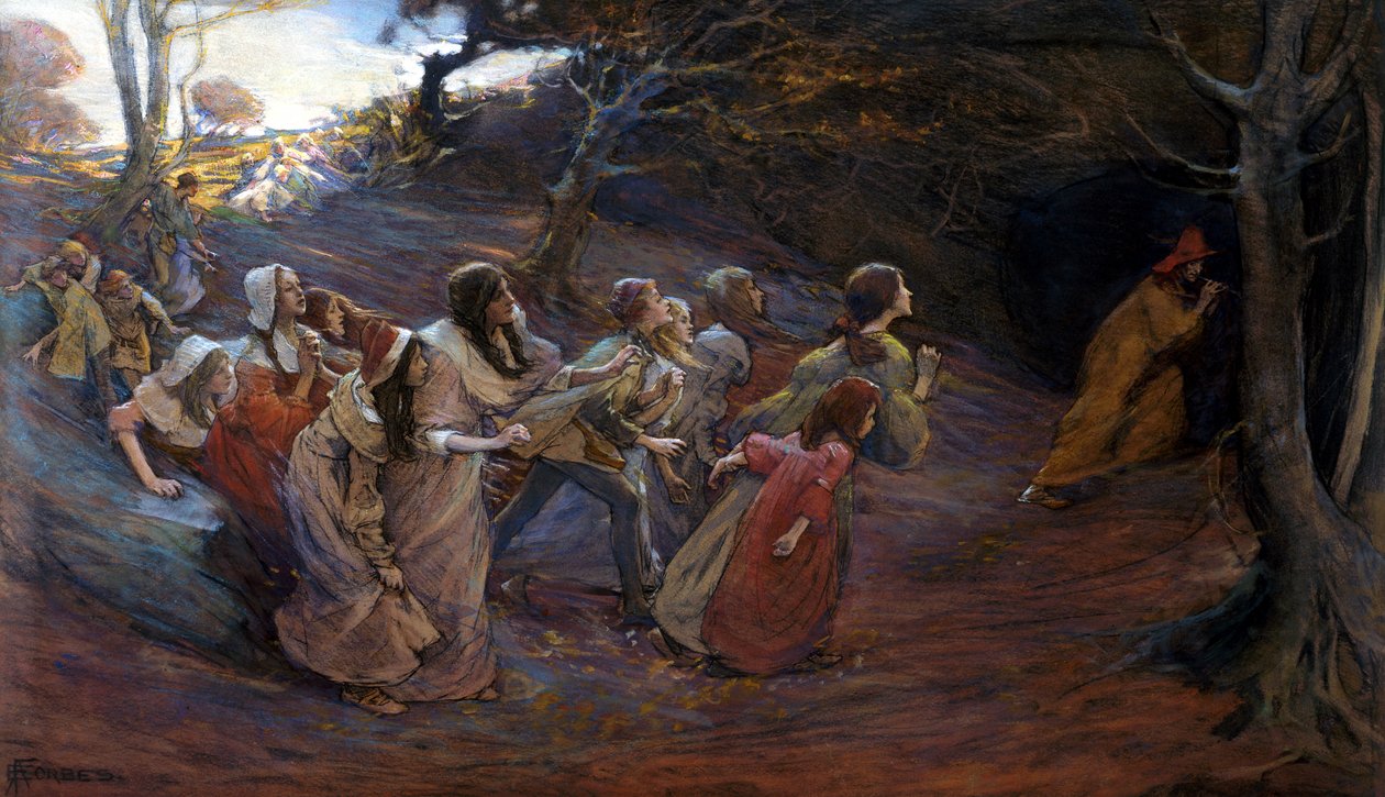 The Pied Piper of Hamelin (blandet medier på papir) af Elizabeth Adela Stanhope Forbes