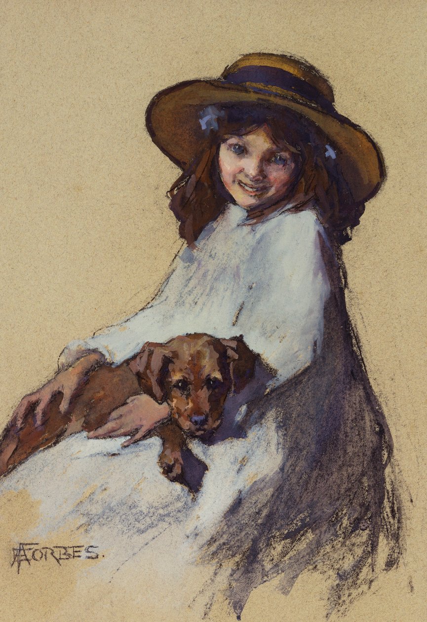 Ung pige med sin hvalp af Elizabeth Adela Stanhope Forbes