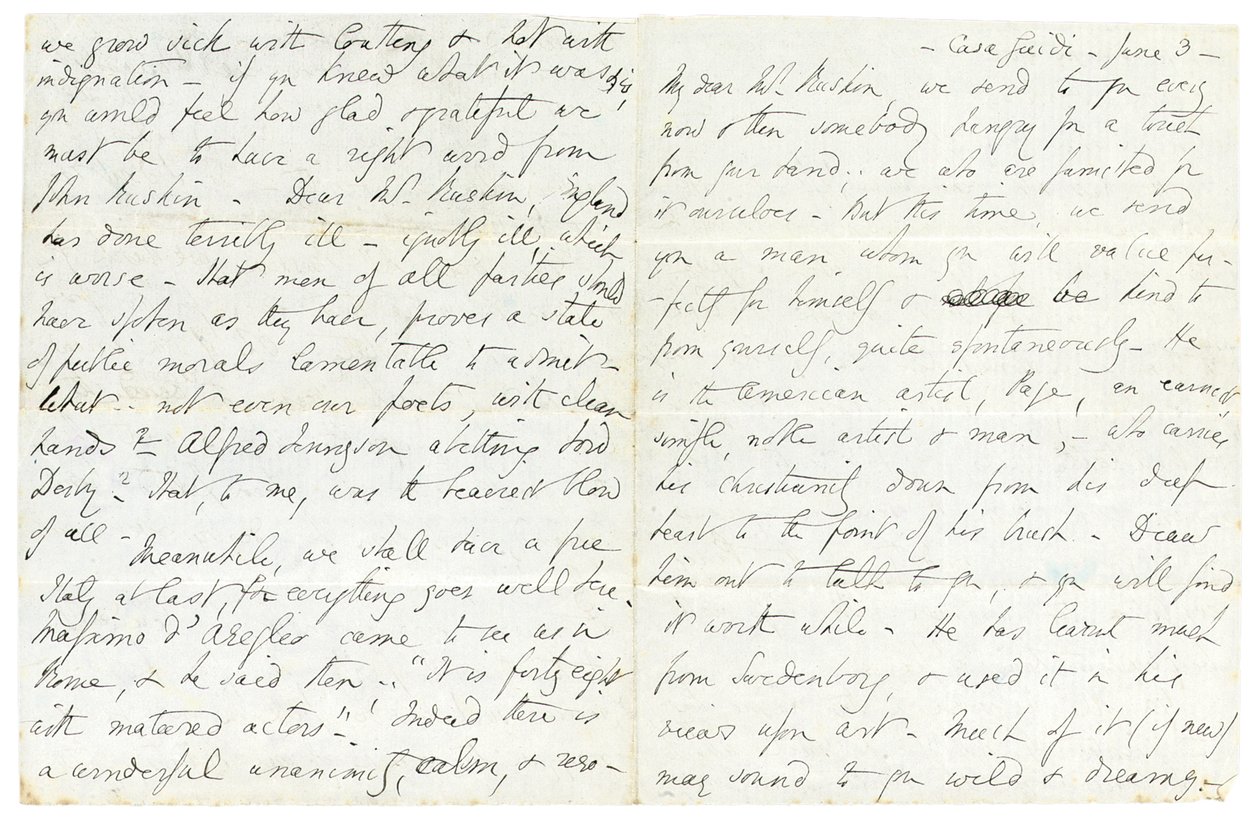 Autografbrev til John Ruskin, Casa Giudi, Firenze, 3. juni 1859 af Elizabeth Browning