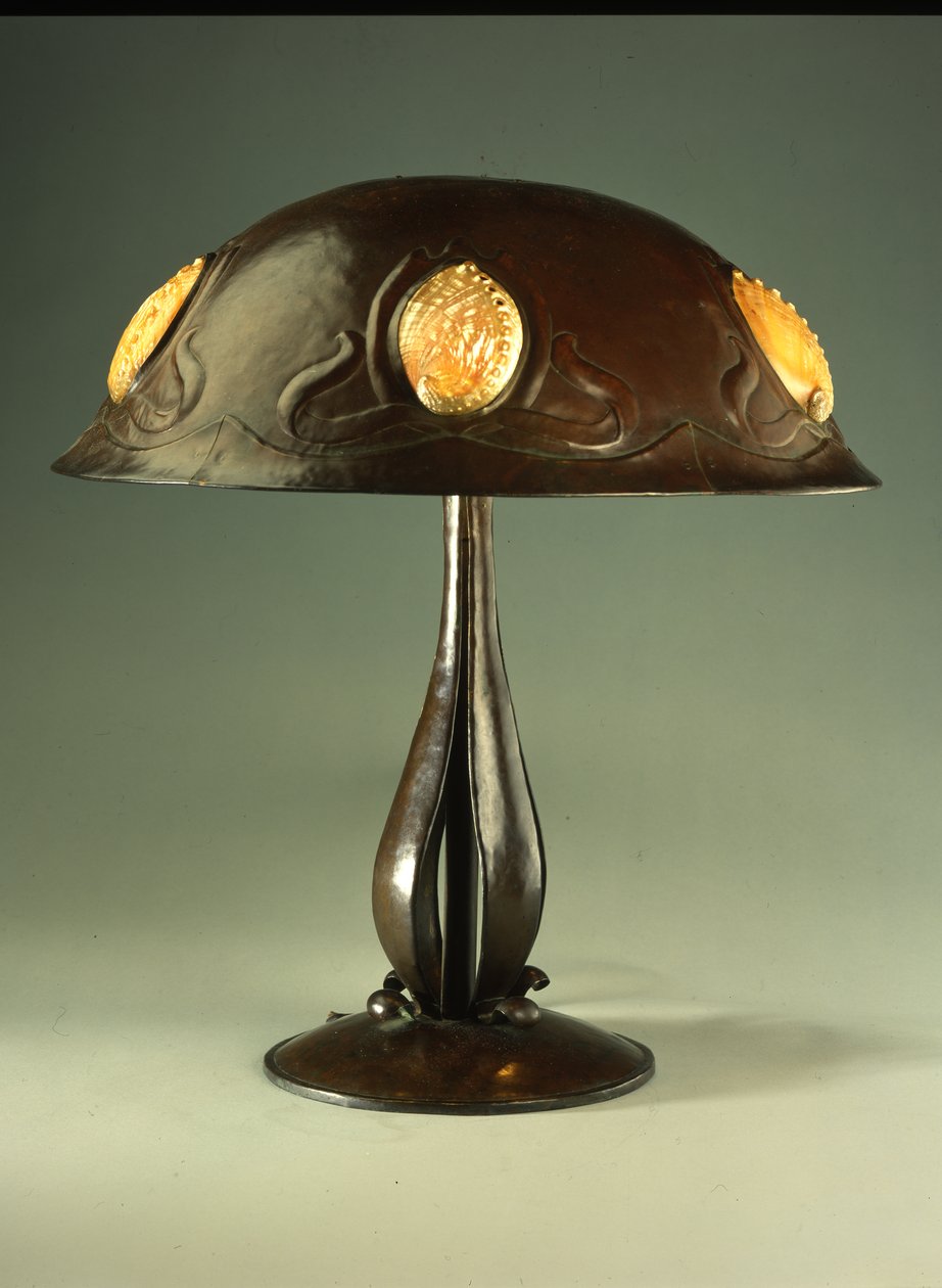 Bordlampe, ca. 1910 (kobber & perle abalone skal) af Elizabeth Eaton Burton