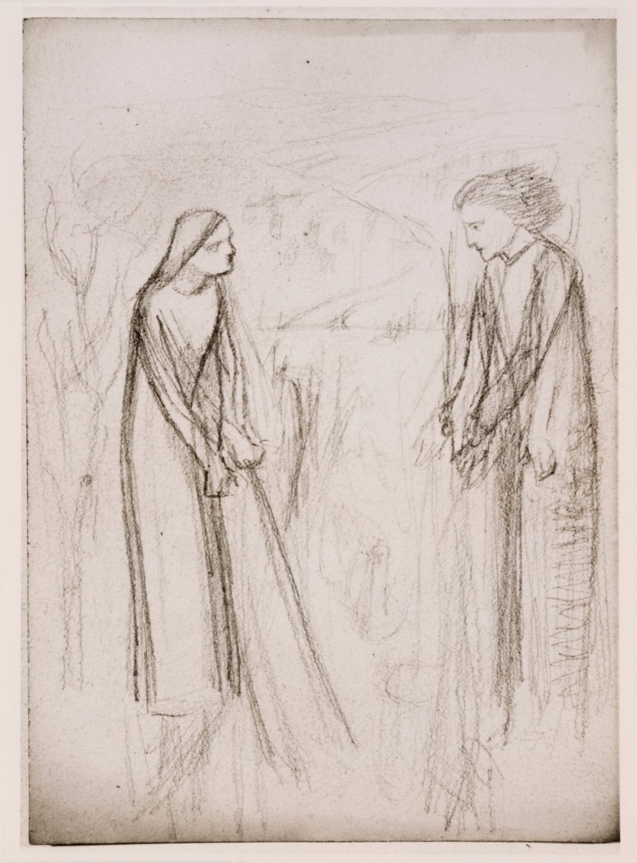 Bebudelse, muligvis, ca. 1970-77 (sort-hvidt fotografi trykt på hvidt papir) af Elizabeth Eleanor (1834 62) (after) Siddal