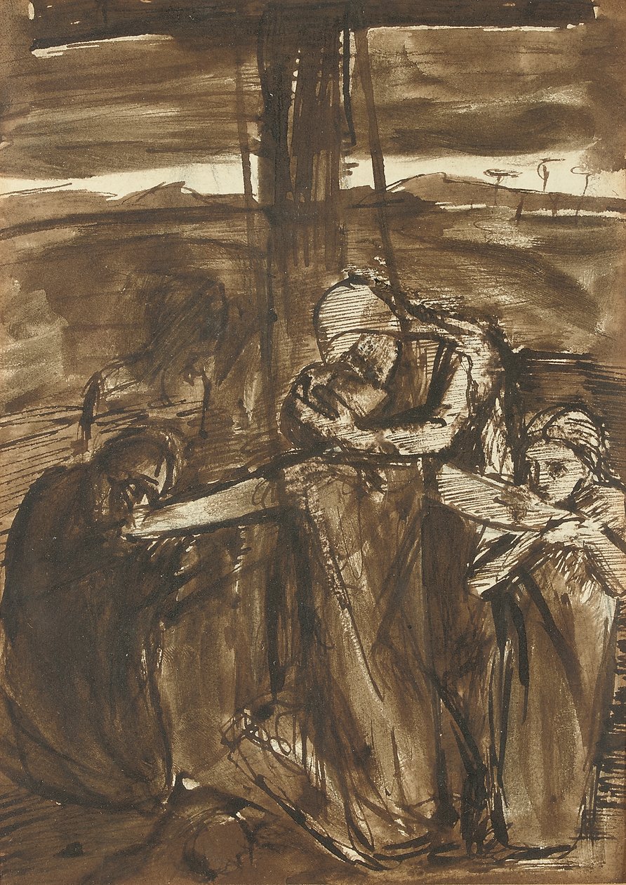 Nedstigningen fra korset, ca. 1834-62 (pen, sort blæk og brunvask på papir) af Elizabeth Eleanor (1834 62) Siddal