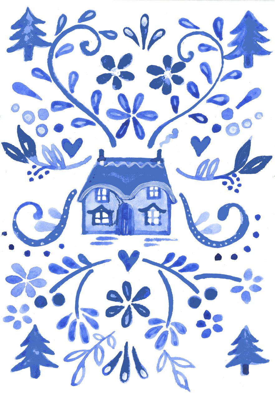 Blue Cottage, 2017 (akvarel) af Elizabeth Rider