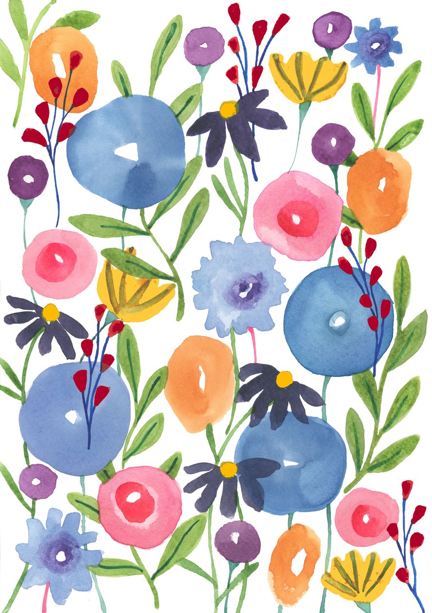 Boho Flowers, 2018 (akvarel) af Elizabeth Rider