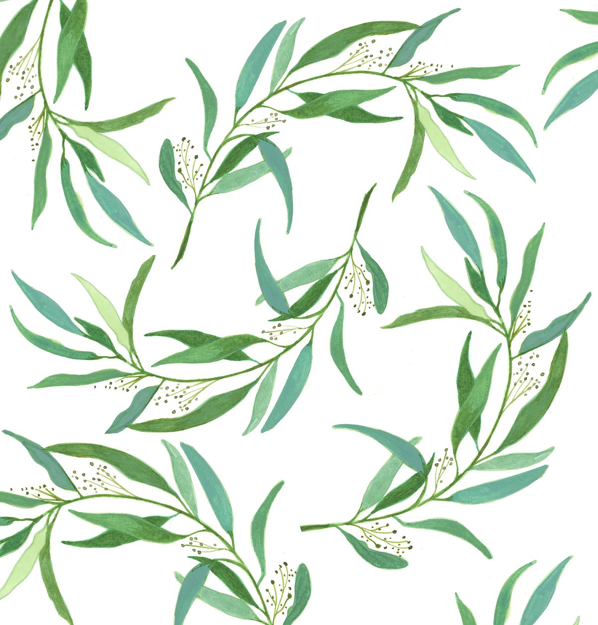 Eucalyptus Leaves, 2018 (akvarel og akryl) af Elizabeth Rider