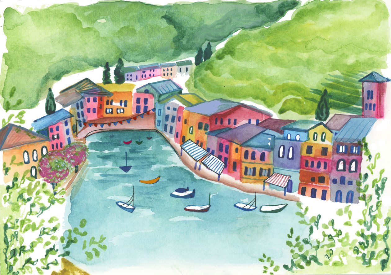 Genova havn, 2018 (akvarel) af Elizabeth Rider
