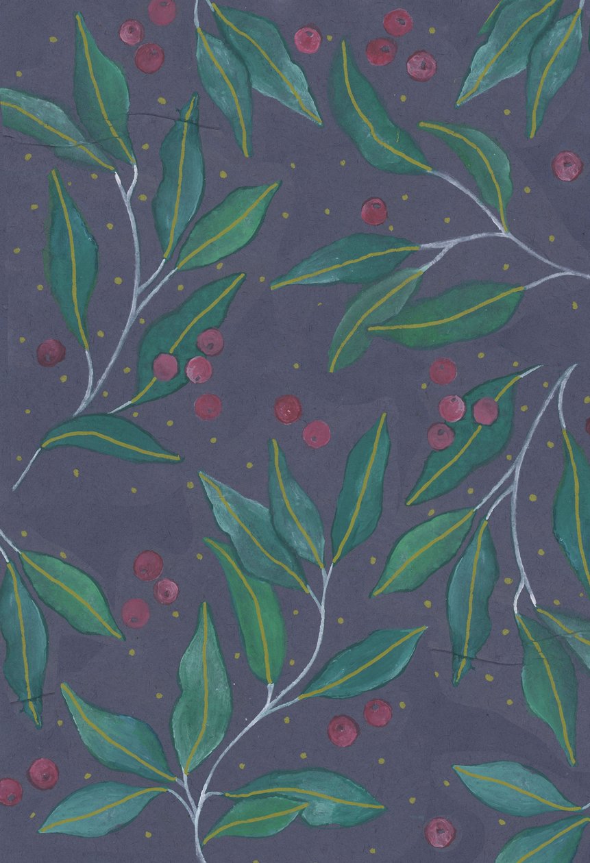 Green Leaves with Berries, 2017 (akvarel og akryl) af Elizabeth Rider