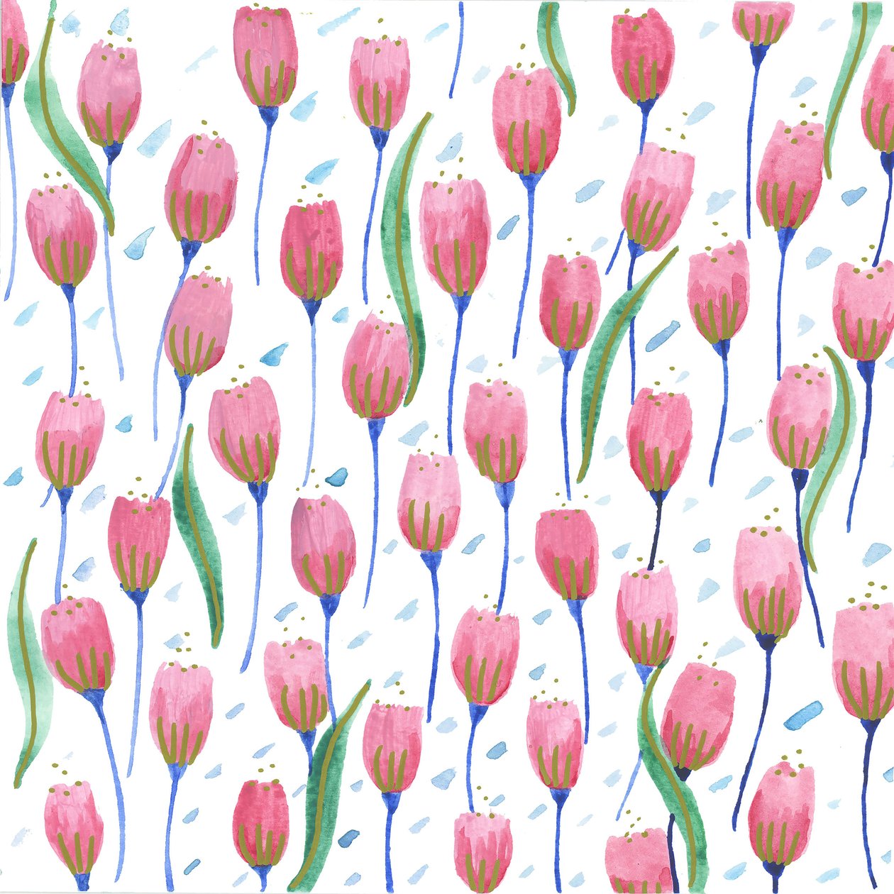 Lyserøde tulipaner, 2017 (akvarel) af Elizabeth Rider