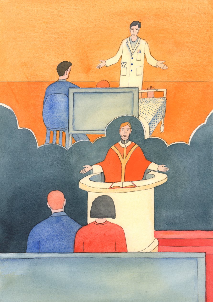 En kirurg, der giver en alvorlig diagnose, har nogle gange lidt håb om en kur, 2003 (w/c på papir) af Elizabeth Wang