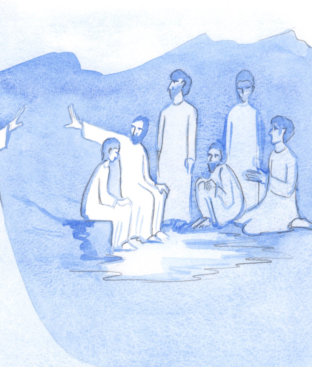 En sand discipel forbliver tæt på Kristus, lærer af ham og er sikker på Kristi kærlighed, selv når Kristus synes at være fjern, 2001 (w/c på papir) af Elizabeth Wang