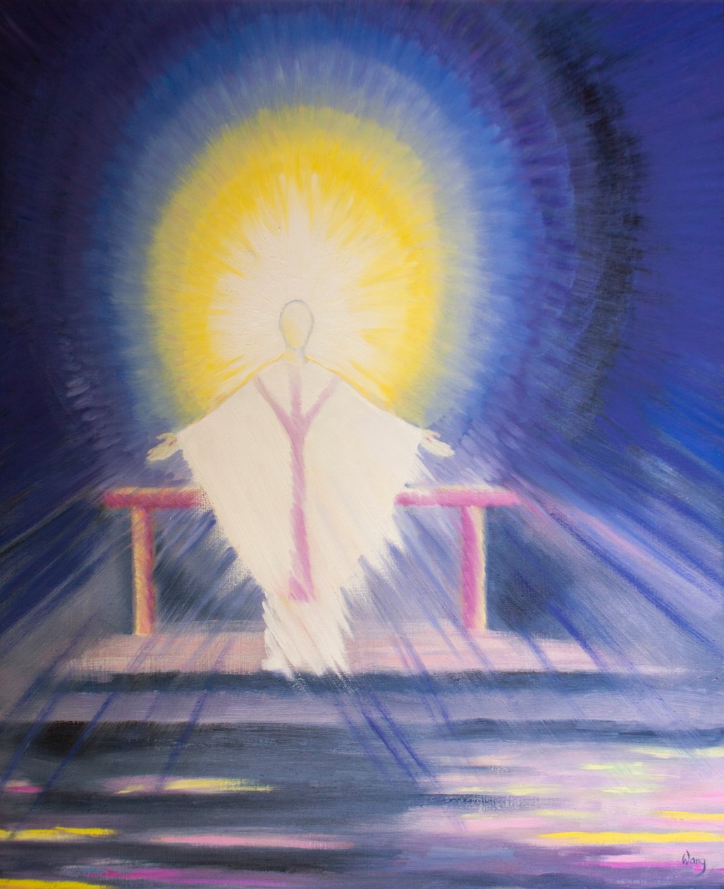 Efter indvielsen ved messen er Jesus Kristus, sand Gud og sandt menneske, til stede hos os i al hans herlighed, 2000 (olie om bord) af Elizabeth Wang