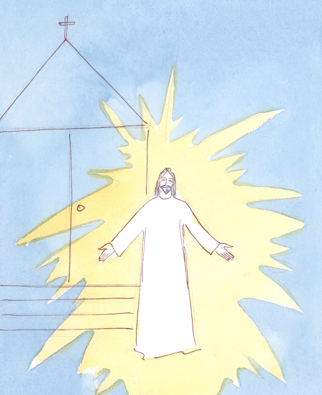 Da vi træder ind i kirken, hilser Kristus os fra tabernaklet. Han glæder sig især, når vi elsker og ærer hans mor på hendes festdage., 2004 (w/c på papir) af Elizabeth Wang