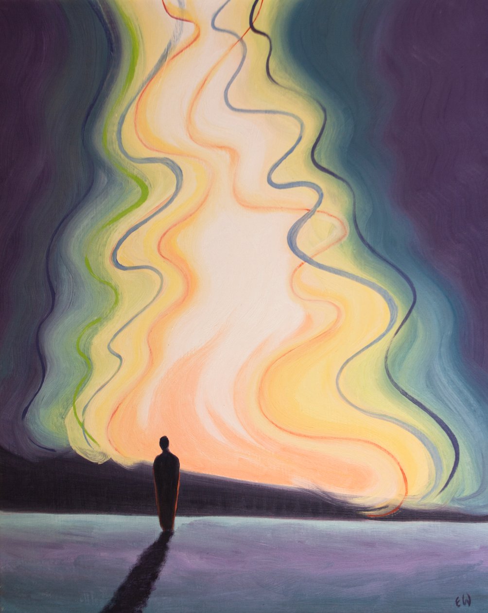 Når vi står over for Guds herlighed, er vi kaldet til at omvende os fra vores synder, 2002 (olie om bord) af Elizabeth Wang