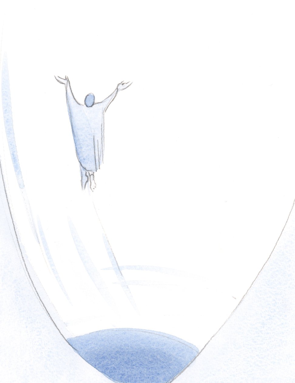Ved et ord af bekendelse og anger svæver sjælen ind i Guds hjerte, befriet fra sine lænker af synd eller tåbelighed., 2001 (w/c på papir) af Elizabeth Wang