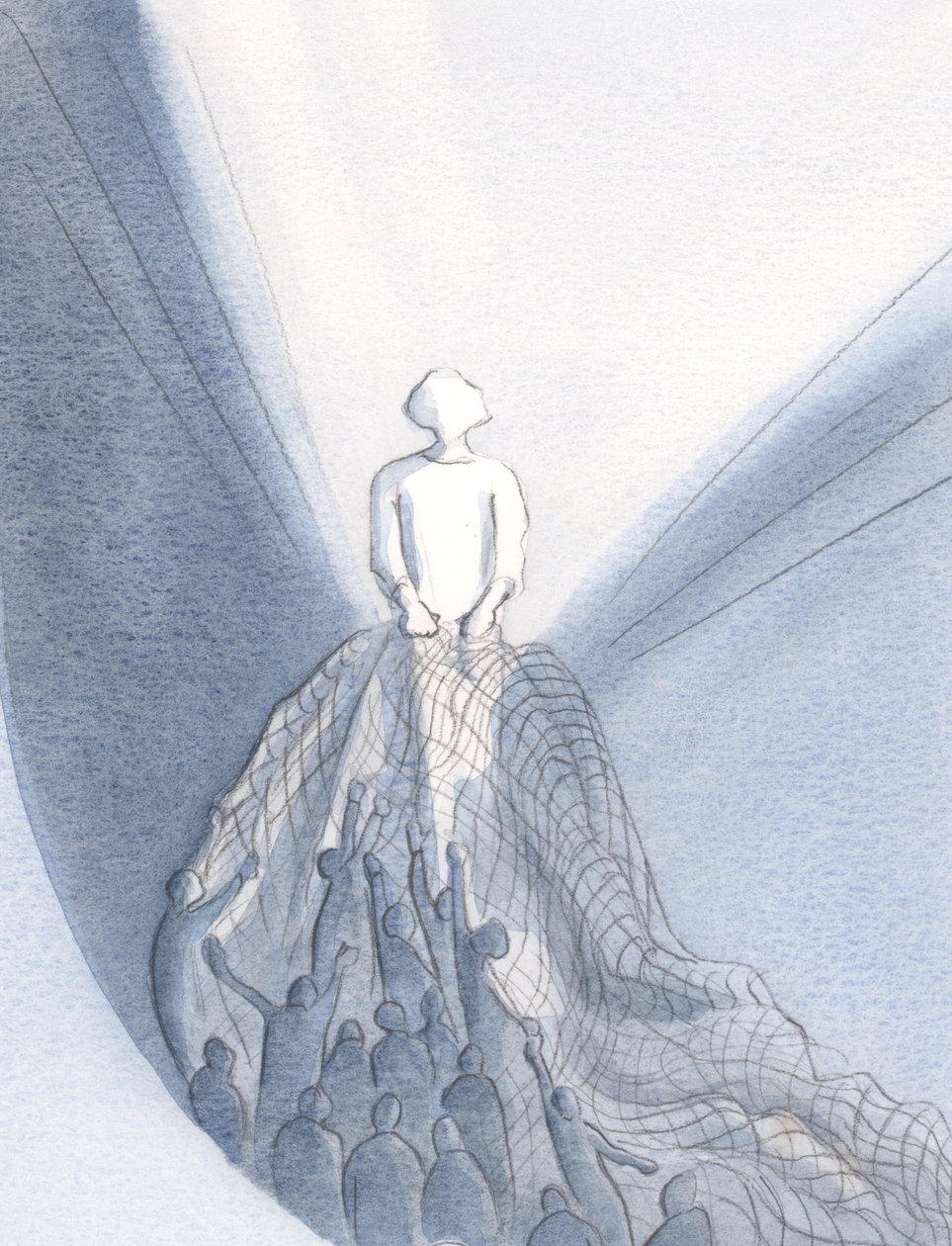 Ved messen trækker Jesus, som en fisker, ind i sit rige dem, der elsker ham, 2001 (w/c på papir) af Elizabeth Wang