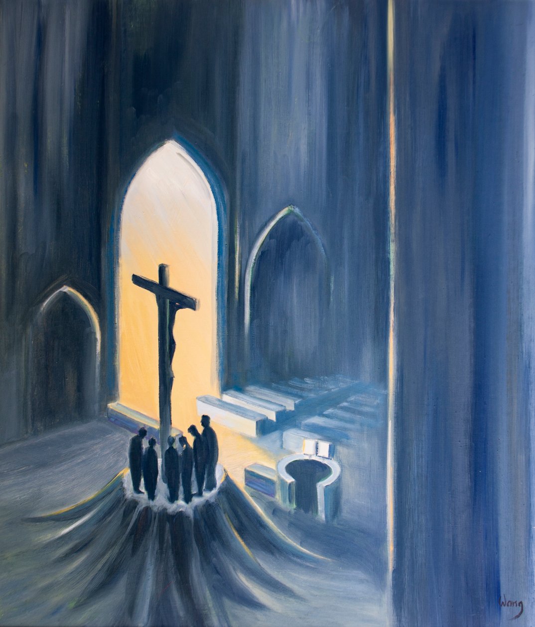 Ved messen ofrer vi som taksigelse et helligt og levende offer, 2001 (olie om bord) af Elizabeth Wang