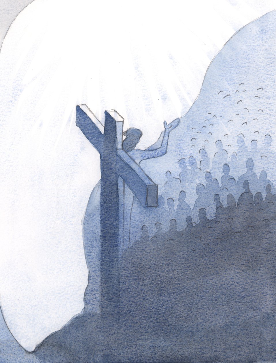 Ved sin guddommelige medfølelse og i solidaritet med sit eget folk på Jorden, dækkede Kristus hele menneskehedens synder., 2001 (w/c på papir) af Elizabeth Wang