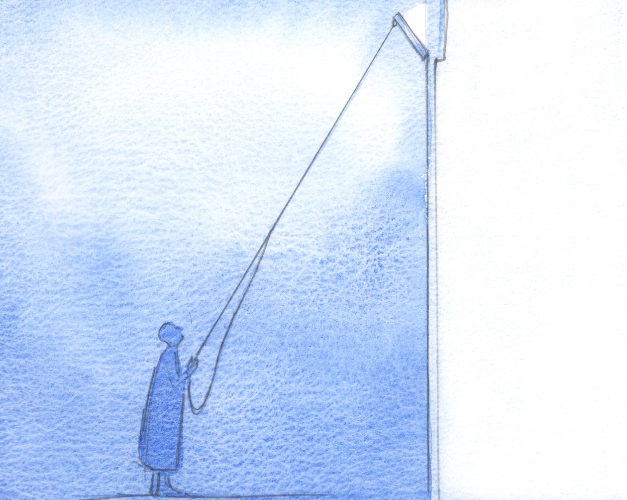 Ved tilståelse af min svaghed og egoistiske håb er det, som om jeg åbner et højt vindue i min sjæl. Lys strømmer indenfor, 2002 (w/c på papir) af Elizabeth Wang
