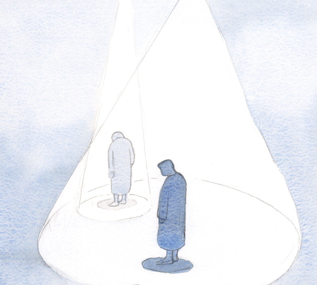 Ved vores mindste handling af omvendelse og ydmyghed får Gud vores forståelse til at blive udvidet, som en voksende cirkel af lys., 2001 (w/c på papir) af Elizabeth Wang