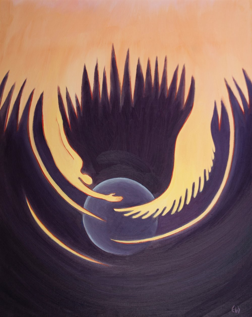 Kristus og Helligånden er som to arme fra Faderen, der omfavner Jorden, 2001 (olie om bord) af Elizabeth Wang