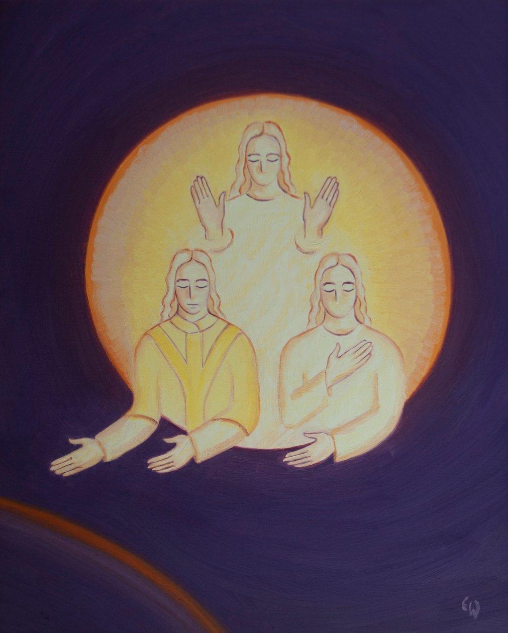 Kristus spørger, hvor mange af os på denne jord nedenfor, der virkelig elsker Personerne i den Hellige Treenighed, 2002 (olie om bord) af Elizabeth Wang