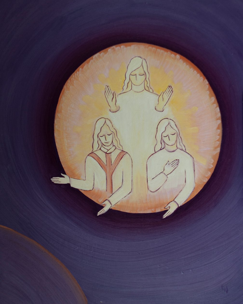 Kristus spørger, hvor mange af os på denne jord nedenfor, der virkelig elsker Personerne i den Hellige Treenighed, 2002 (olie om bord) af Elizabeth Wang