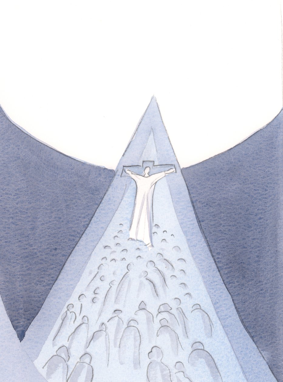 Kristus gjorde ved sin lidenskab, død, opstandelse og himmelfart en vej ind i himlen - en måde, som vi kan følge., 2000 (w/c på papir) af Elizabeth Wang