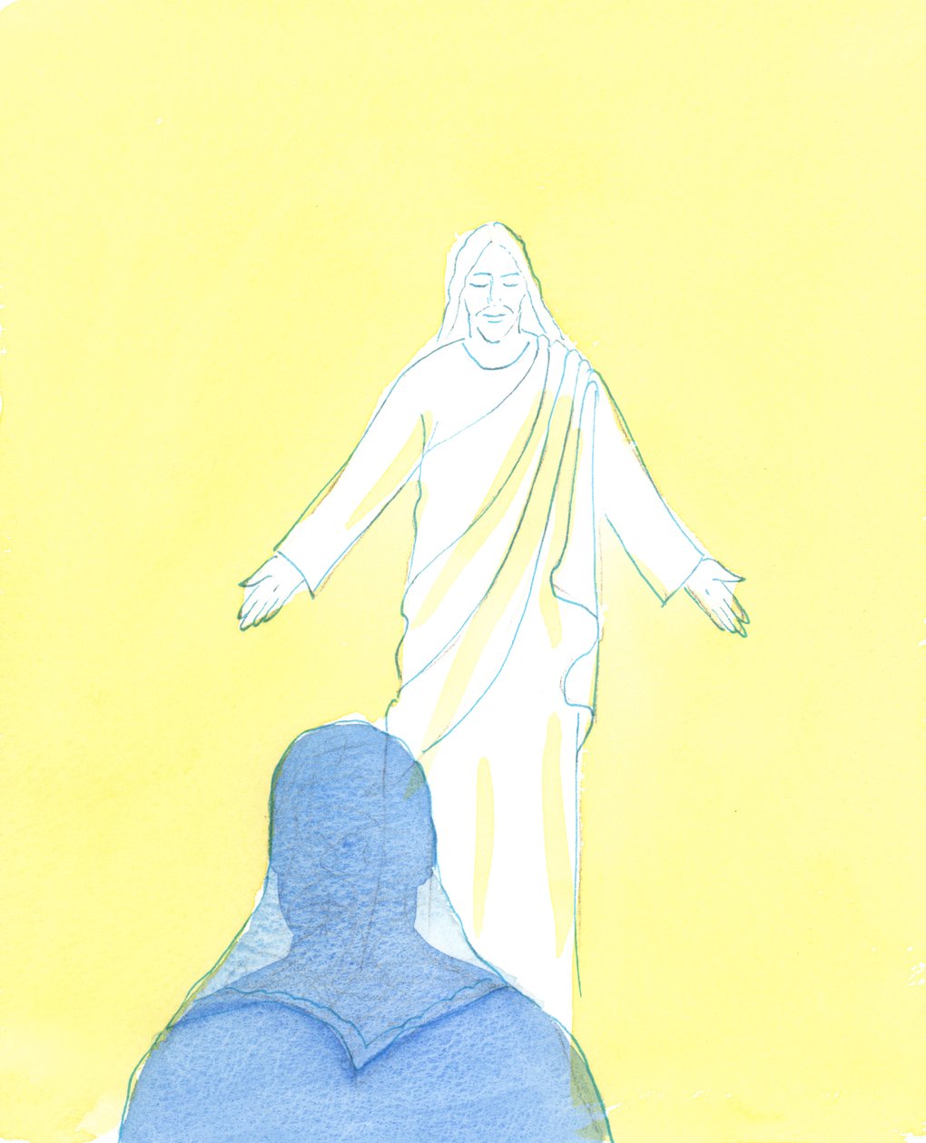Kristus så på mig med enorm kærlighed og ømhed, mens jeg udtrykte min anger og kærlighed, 2003 (w/c på papir) af Elizabeth Wang