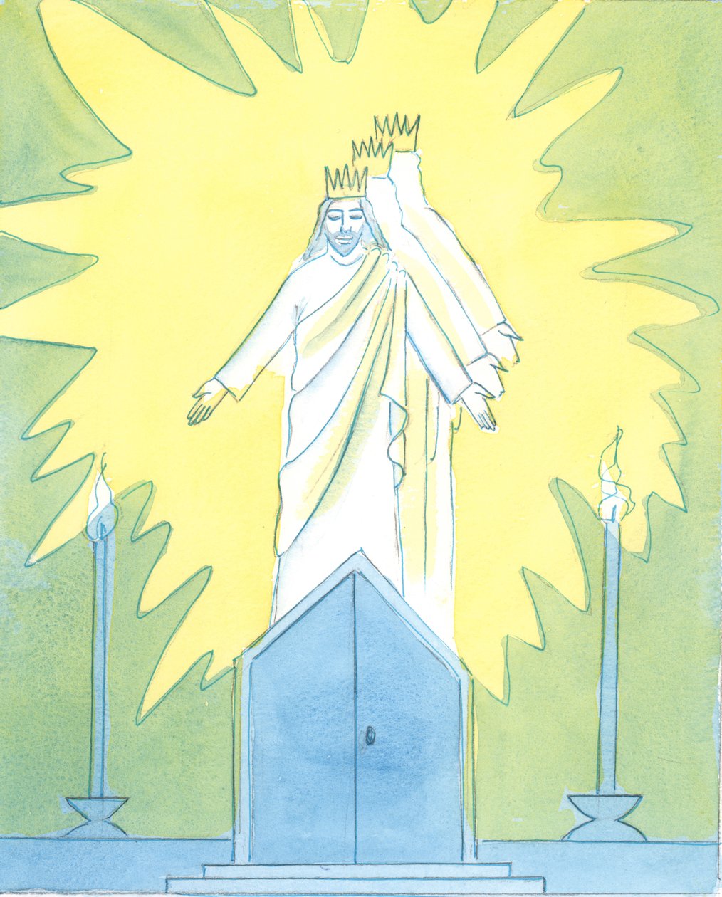 Kristus er glad for vores hengivenhed til ham ved tabernaklet, 2003 (w/c på papir) af Elizabeth Wang