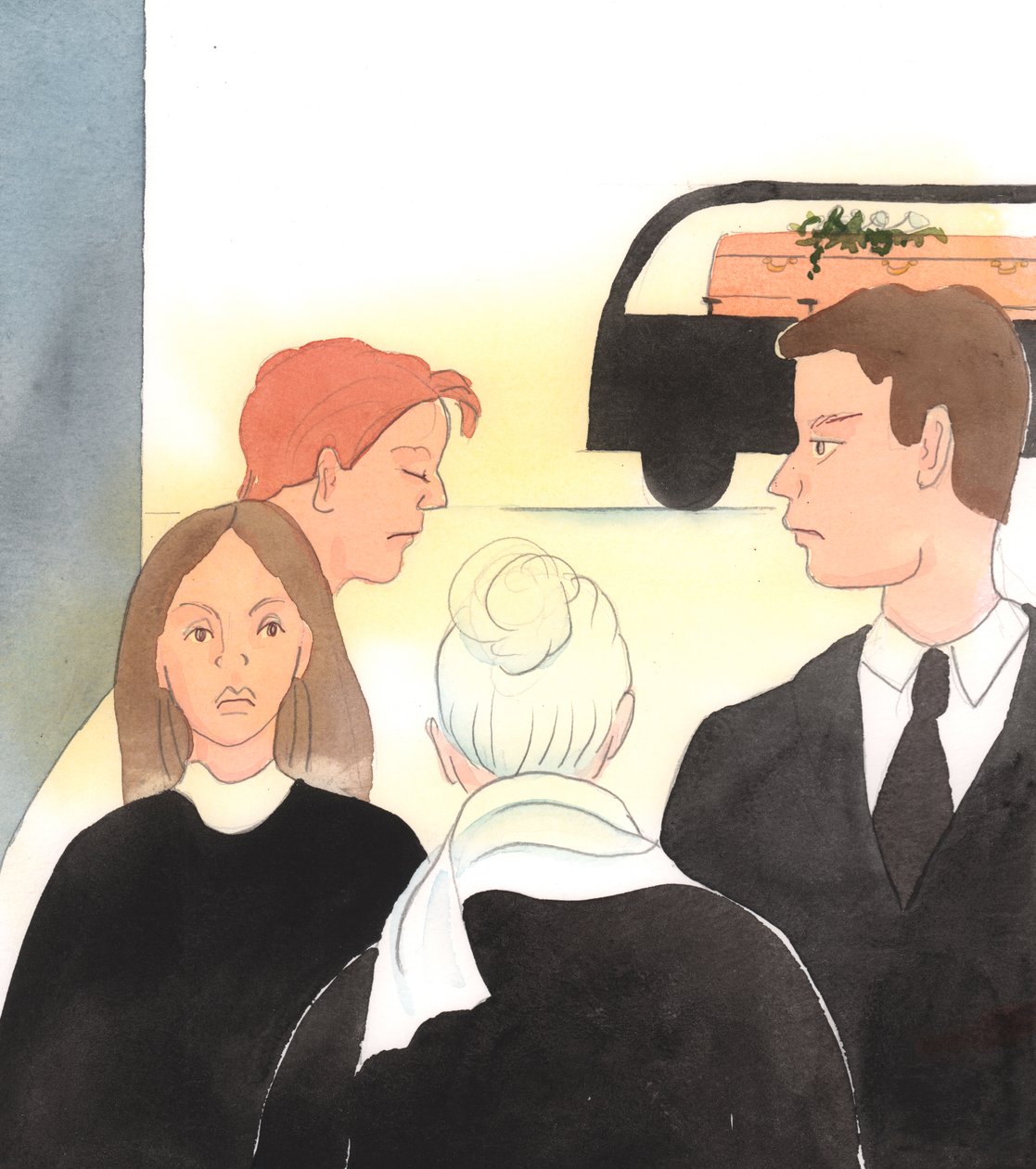 Kristus er glad, når vi træder frem, når folk er i sorg, for at tilbyde trøst eller for at spørge venligt ind - selv om de mennesker er fremmede, 2005 (akvarel på papir) af Elizabeth Wang