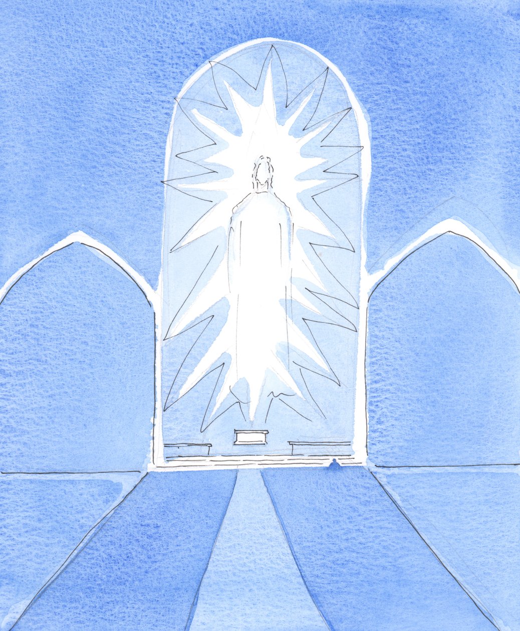 Kristus, vor Gud, er sakramentalt til stede i al sin herlighed i tabernaklet, 2005 (akvarel på papir) af Elizabeth Wang