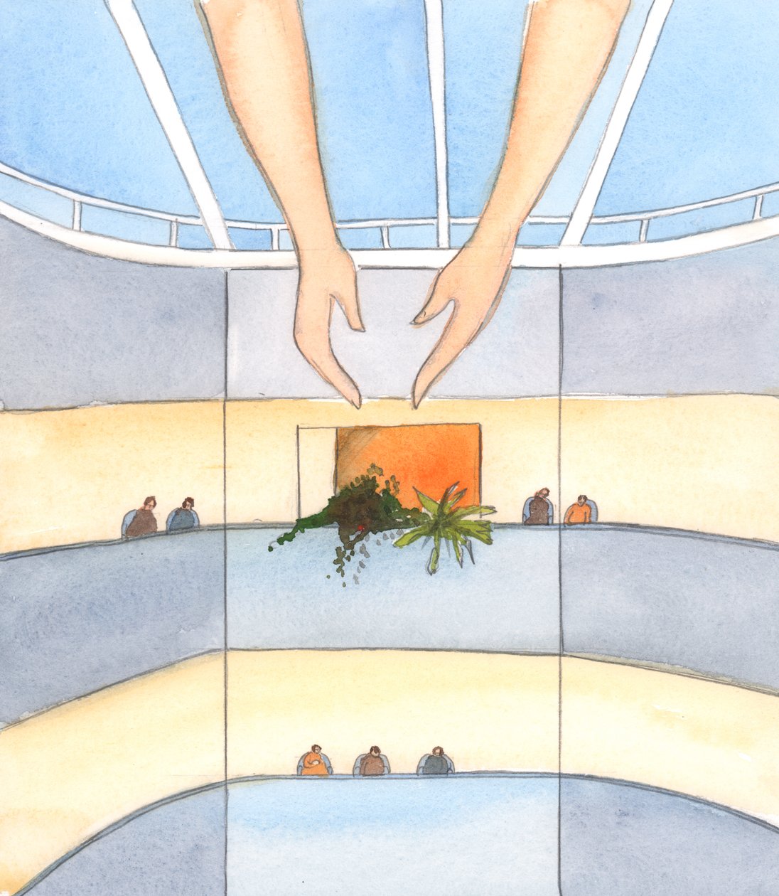 Kristus viste mig, at vi fra alle etager på hospitalet St Frai i Lourdes kan se sollyset og himlen, 2005 (akvarel på papir). af Elizabeth Wang