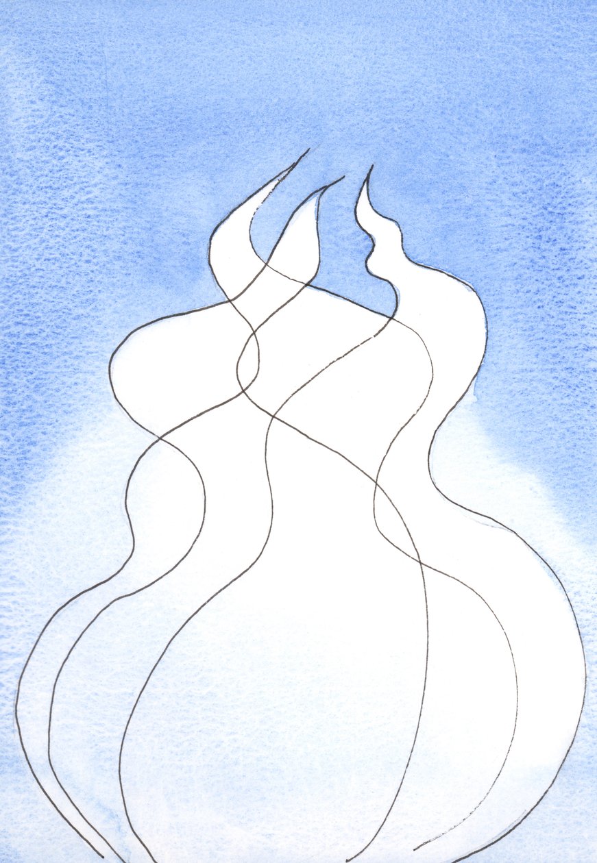 Hver guddommelig person, hver flamme, besidder den samme guddommelige natur. Sammen er de én Gud, én ild, 2002 (w/c på papir) af Elizabeth Wang