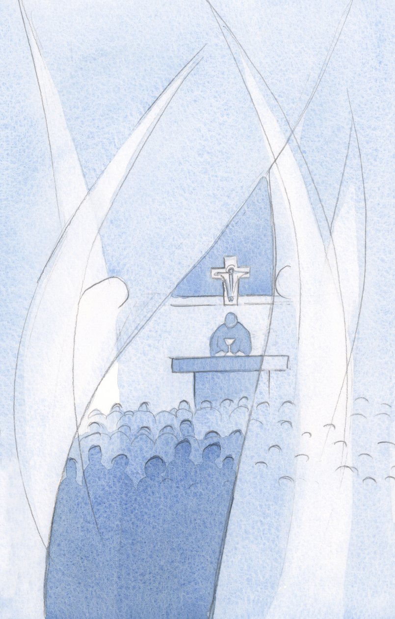 Hver hellig skytsengel adlyder Kristi vilje ved at ære den, som Kristus beder ham om at vogte., 2001 (w/c på papir) af Elizabeth Wang