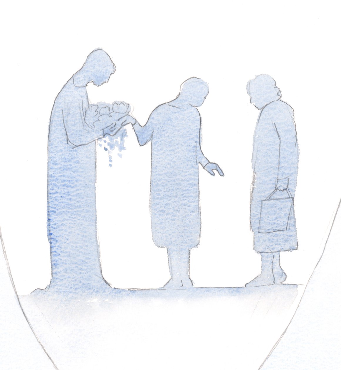 Hver gang vi beder Kristus om at belønne en venlig næste, giver han vidunderlige gaver til denne person gennem vores bøn., 2000 (w/c på papir) af Elizabeth Wang