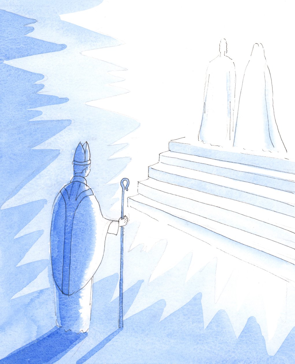 Enhver biskop skal en dag stå til regnskab over for Kristus for, hvad han har gjort for at redde sjælene hos dem, han havde i sin varetægt, da han var på jorden og passede på Kristi hjord, 2005 (akvarel på papir). af Elizabeth Wang