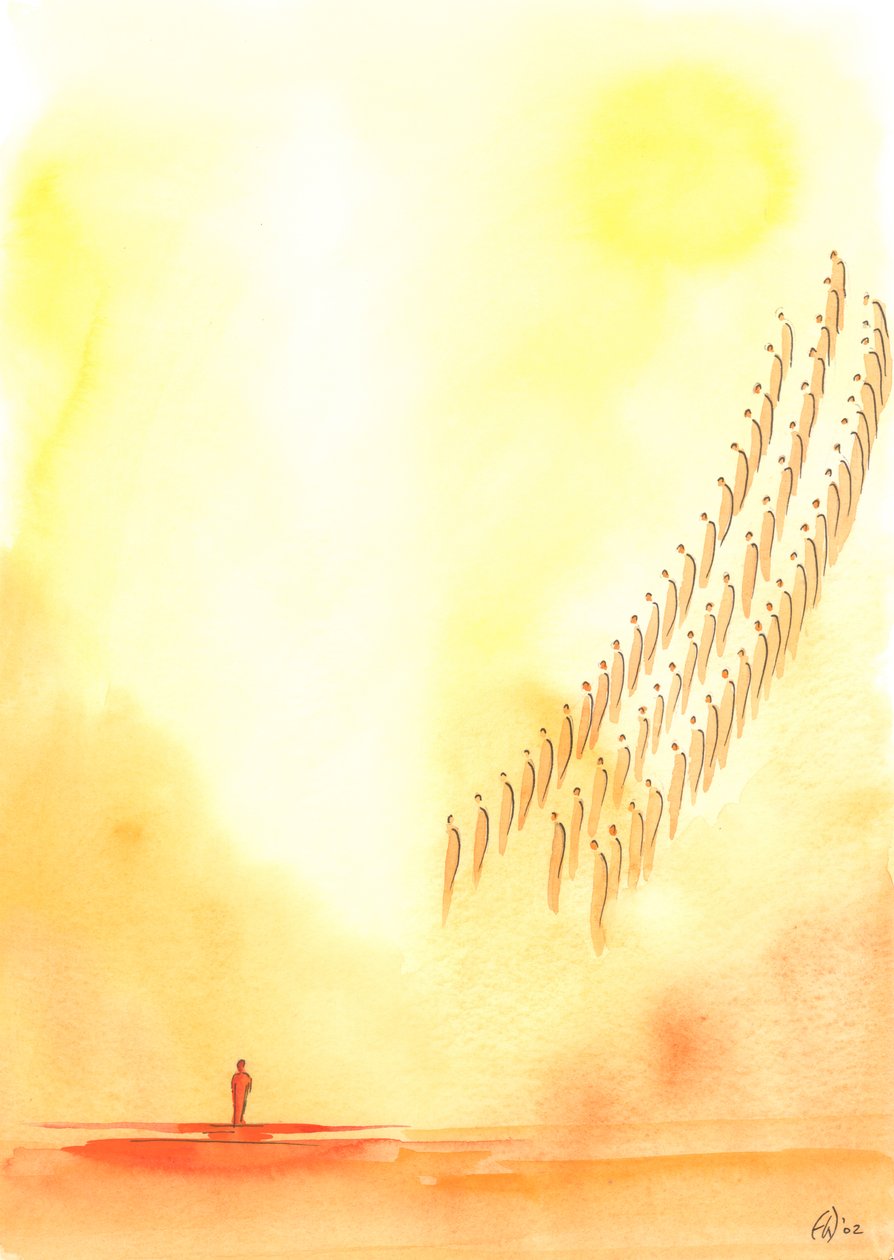 Hver gang vi beder den "Hellige, Hellige, Hellige Herre", slutter vi os til vores stemmer med de hellige og engle, der tilbyder den samme lovprisning i himlen, 2003 (w/c på papir) af Elizabeth Wang