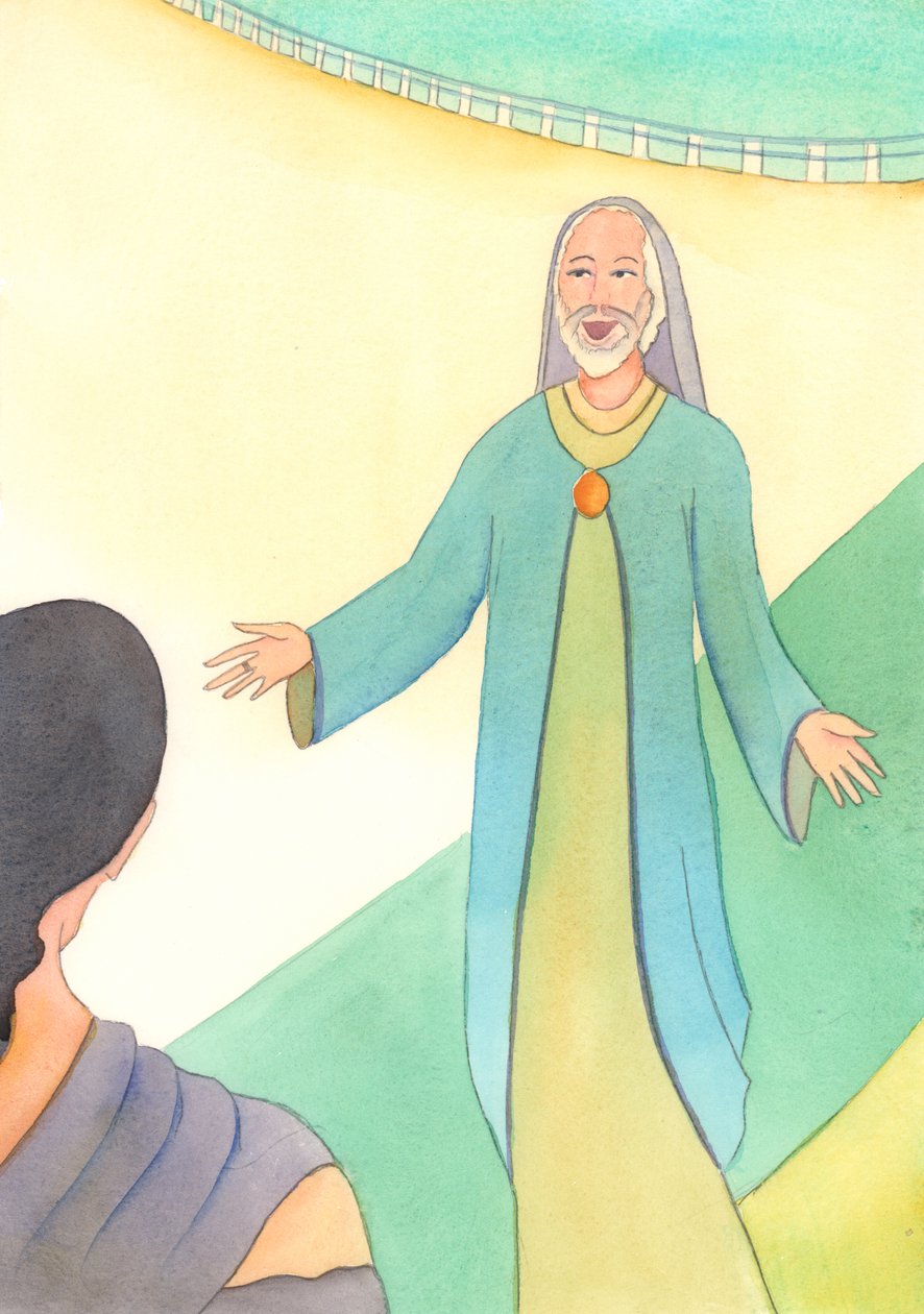 Gud Faderen ser på med uendelig venlighed, når en person, der har svigtet i dyd, så har omvendt sig, 2004 (w/c på papir) af Elizabeth Wang