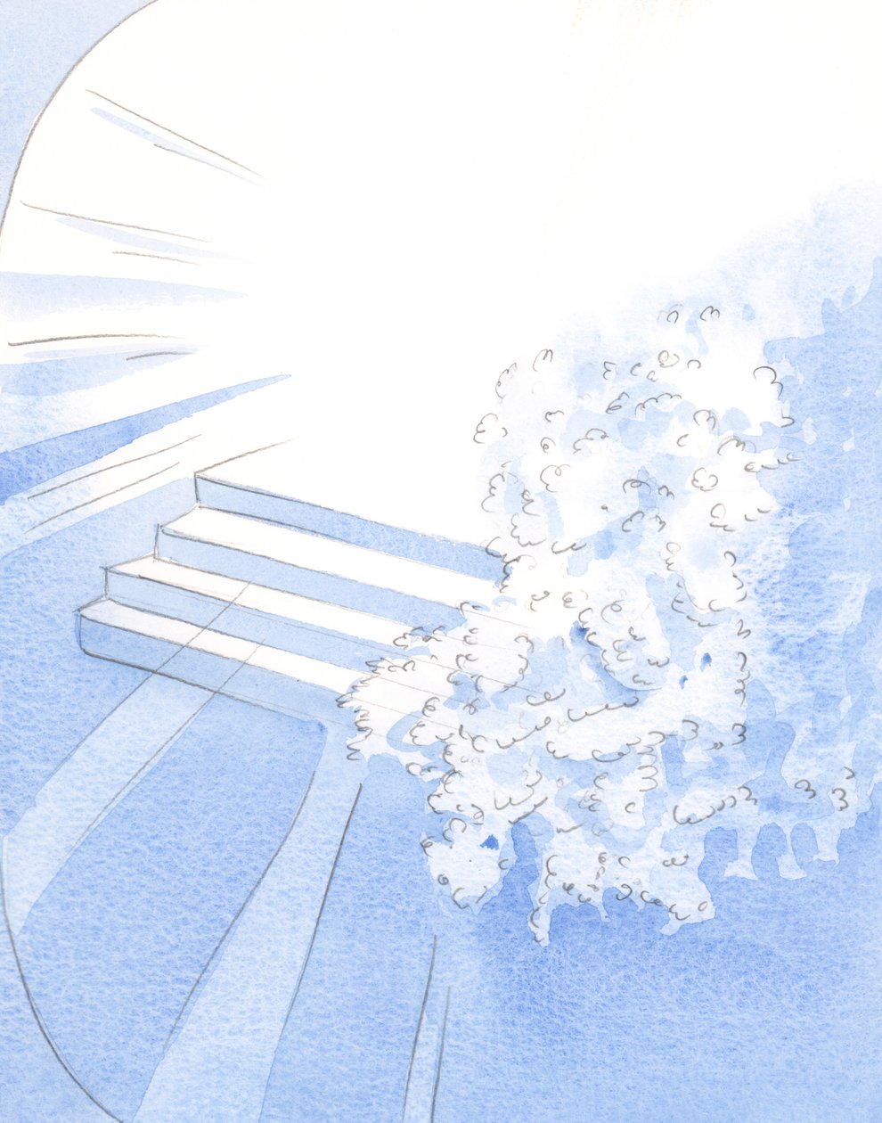 Gud bød hans martyrdøde munke velkommen i de helliges selskab. Hvide blomster dekorerede indgangen til herligheden, 2002 (w/c på papir) af Elizabeth Wang