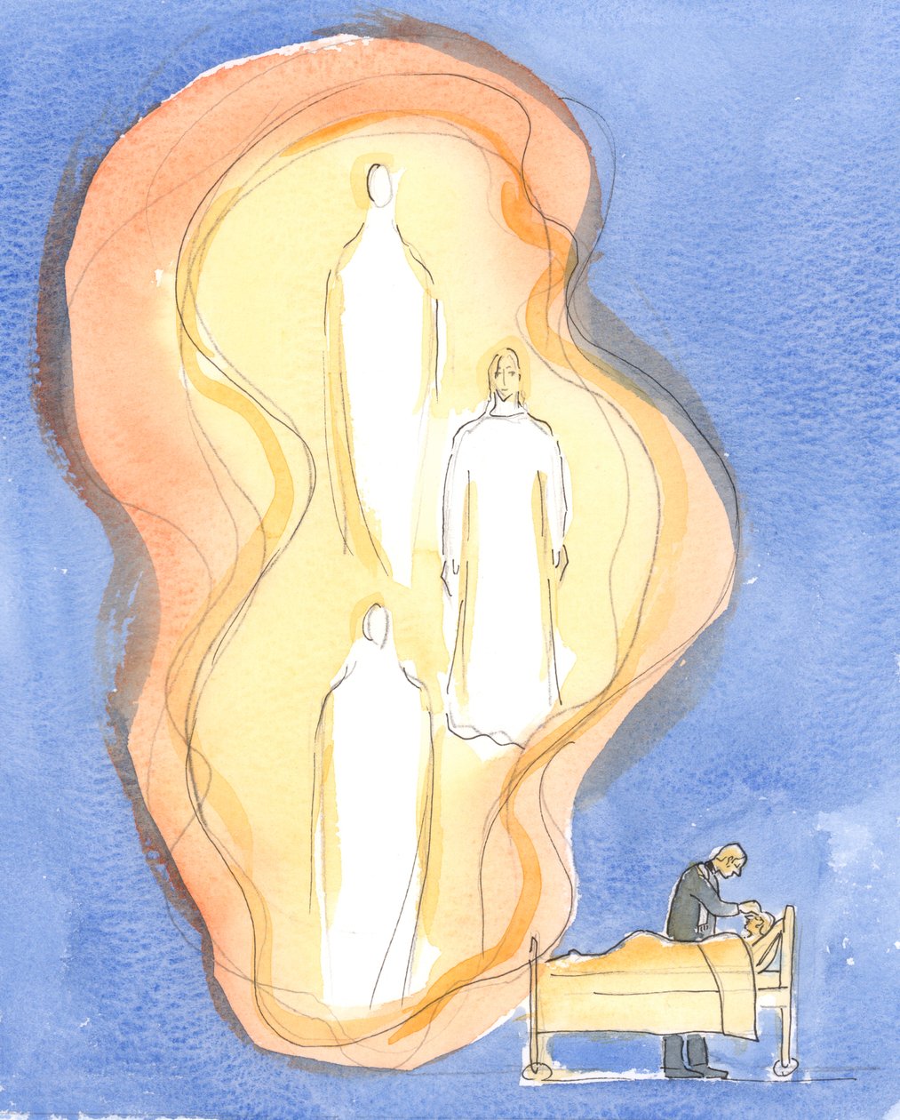 Guds gave til de syge er Jesus Kristus selv, med Faderen og Helligånden, Én Gud - på arbejde i dette sakramente, 2004 (w/c på papir) af Elizabeth Wang